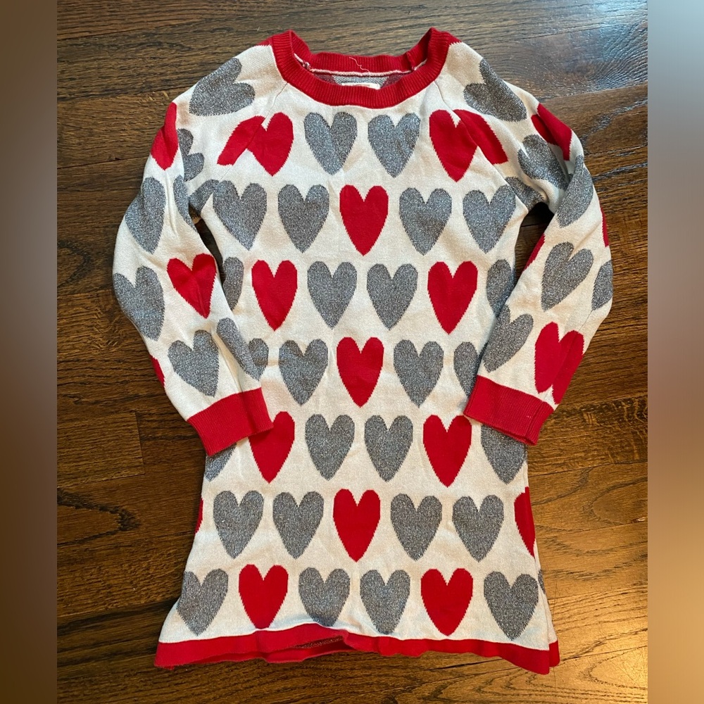 Hatley- valentines holiday Girls Red & Gray Heart Knit Sweater Dress Top size 4